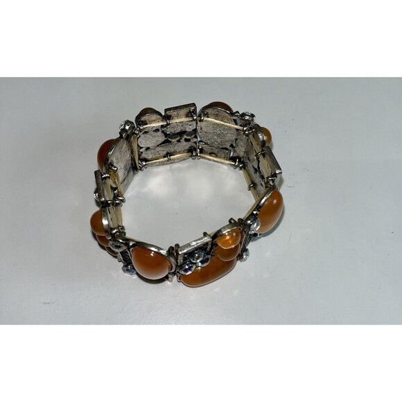Vintage‎ Look Cuff  Bracelet. Pinkish Stones & Rhinestones. Stretch cuff. - Picture 7 of 7